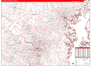 Baltimore-Washington Metro Area Wall Map Red Line Style